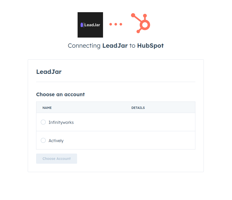 HubSpot OAuth select account